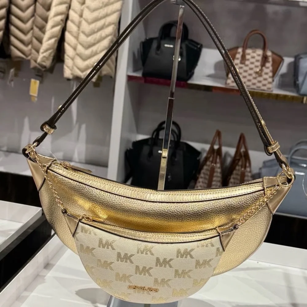 BNWT MICHAEL KORS Hollis Medium 2-in-1 Metallic Leather Jacquard Shoulder Bag - Picture 5 of 6